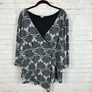 Cato Black and White 3/4 Sleeve Blouse Size 22/24W